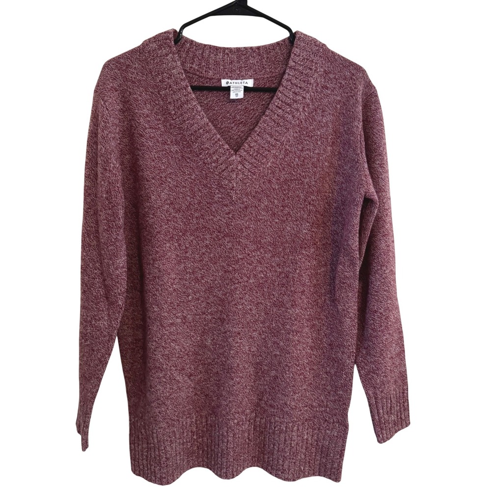 Athleta Vital V-Neck Wool Cashmere Tunic Sweater XS Marled Berry‎